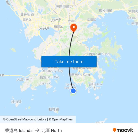 香港島 Islands to 北區 North map