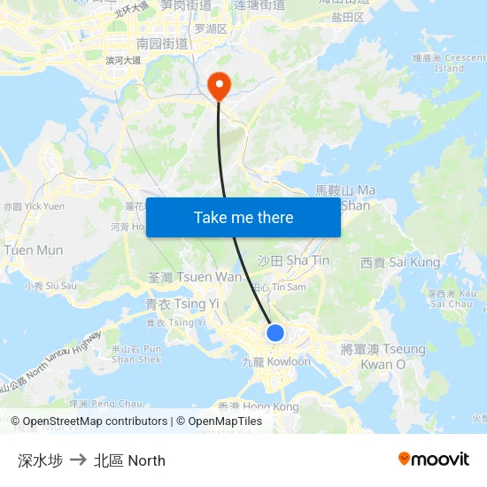 深水埗 to 北區 North map