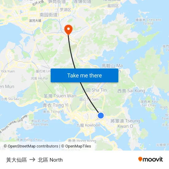 黃大仙區 to 北區 North map