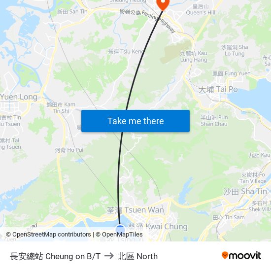 長安總站 Cheung on B/T to 北區 North map