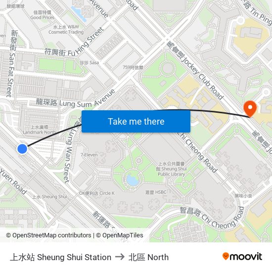 上水站 Sheung Shui Station to 北區 North map