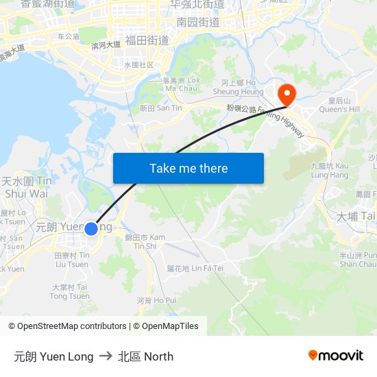 元朗 Yuen Long to 北區 North map