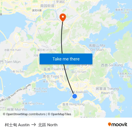 柯士甸 Austin to 北區 North map