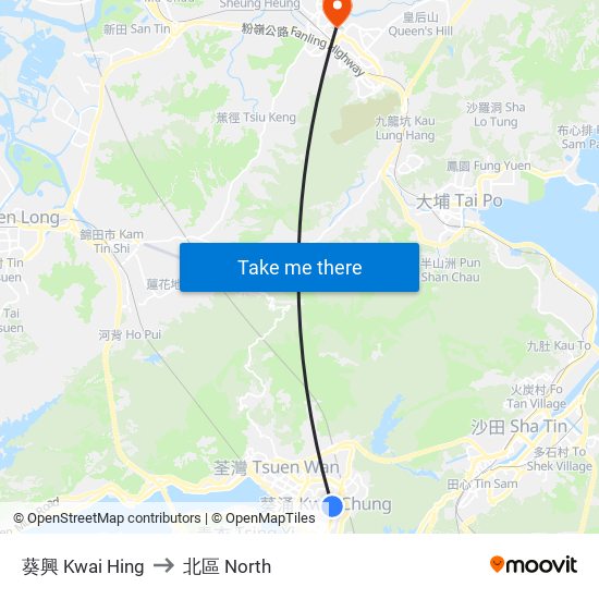 葵興 Kwai Hing to 北區 North map