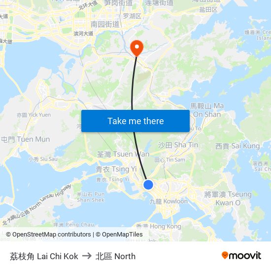 荔枝角 Lai Chi Kok to 北區 North map