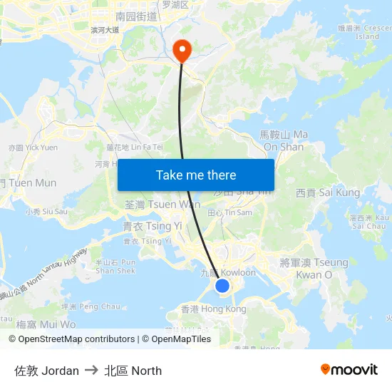 佐敦 Jordan to 北區 North map