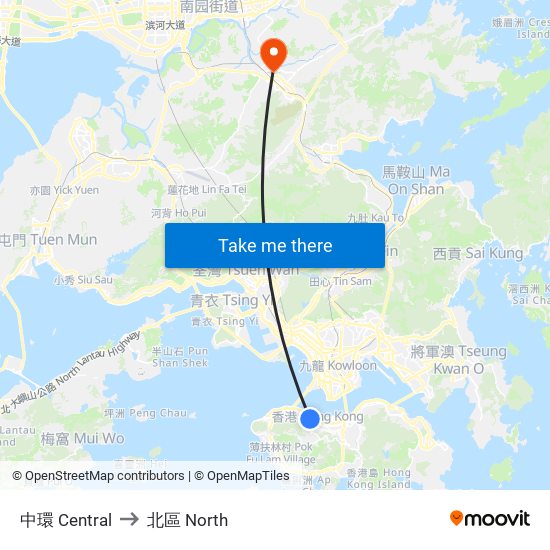 中環 Central to 北區 North map