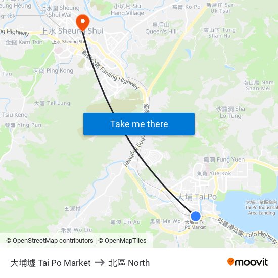 大埔墟 Tai Po Market to 北區 North map