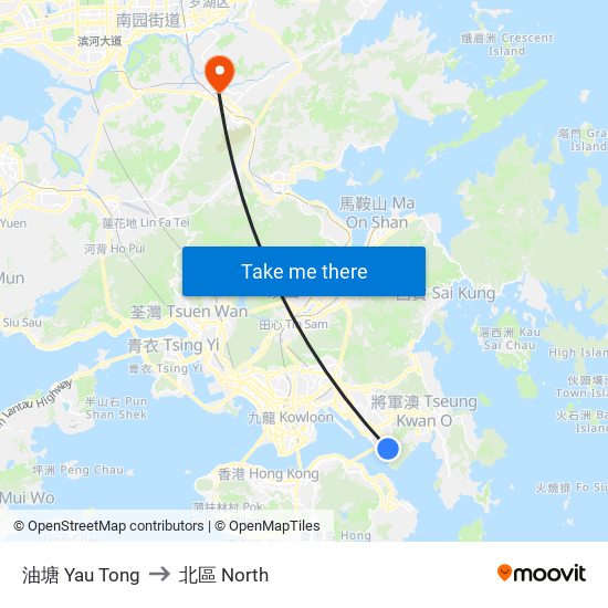油塘 Yau Tong to 北區 North map