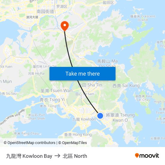 九龍灣 Kowloon Bay to 北區 North map