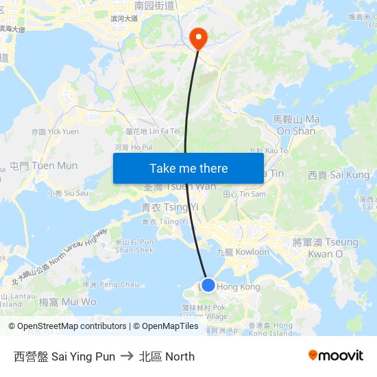 西營盤 Sai Ying Pun to 北區 North map
