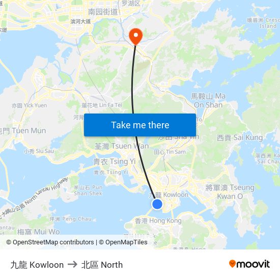 九龍 Kowloon to 北區 North map