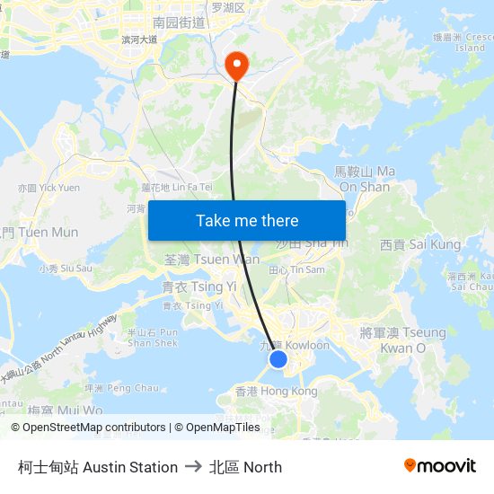 柯士甸站 Austin Station to 北區 North map