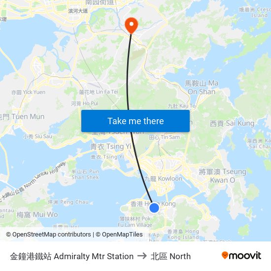 金鐘港鐵站 Admiralty Mtr Station to 北區 North map