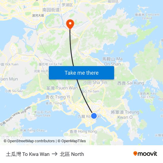 土瓜灣 To Kwa Wan to 北區 North map