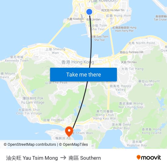 油尖旺 Yau Tsim Mong to 南區 Southern map