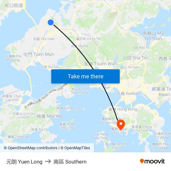 元朗 Yuen Long to 南區 Southern map