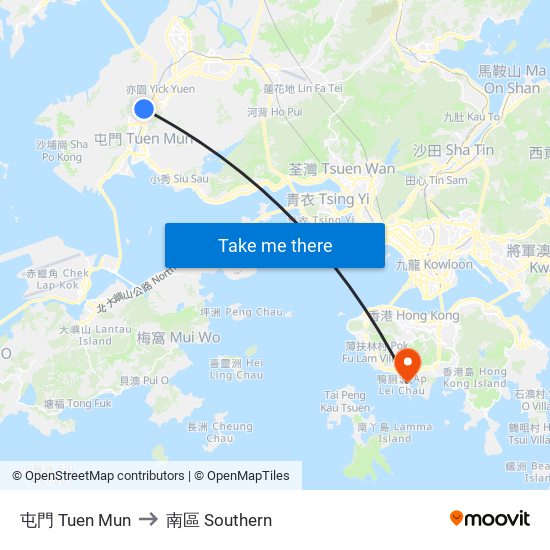 屯門 Tuen Mun to 南區 Southern map