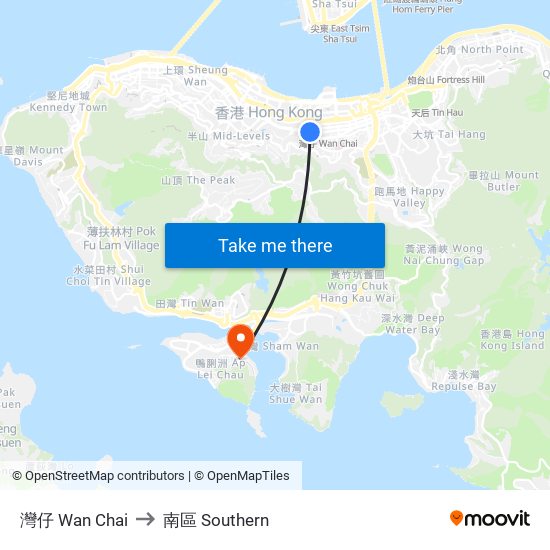 灣仔 Wan Chai to 南區 Southern map