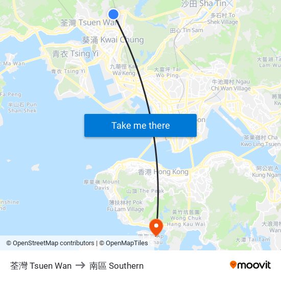 荃灣 Tsuen Wan to 南區 Southern map