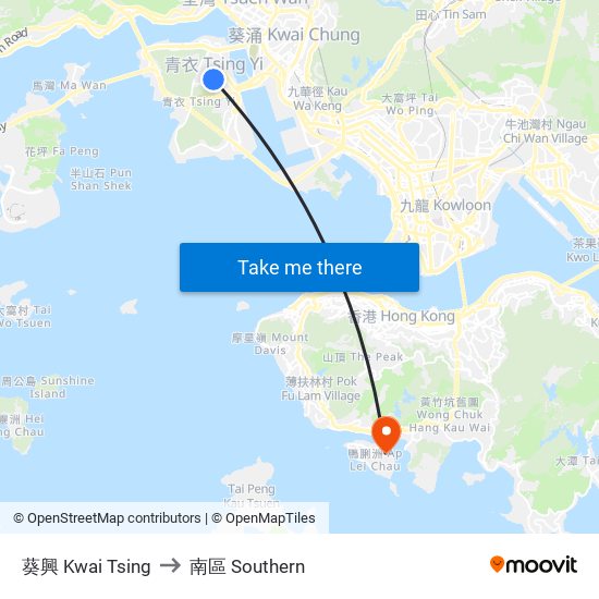 葵興 Kwai Tsing to 南區 Southern map