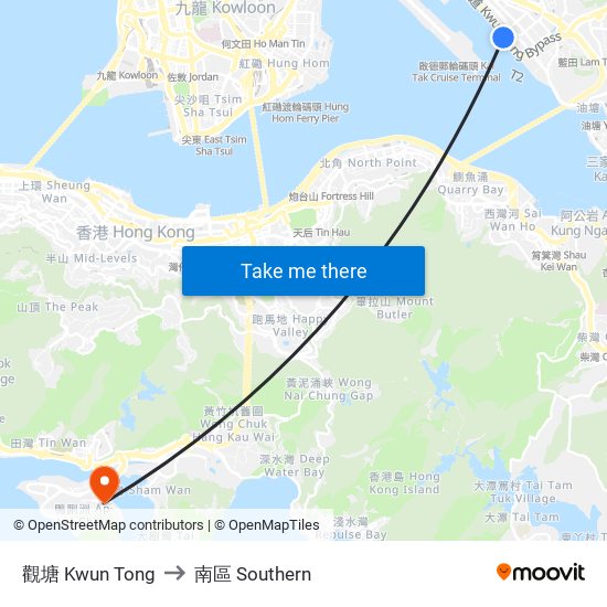 觀塘 Kwun Tong to 南區 Southern map