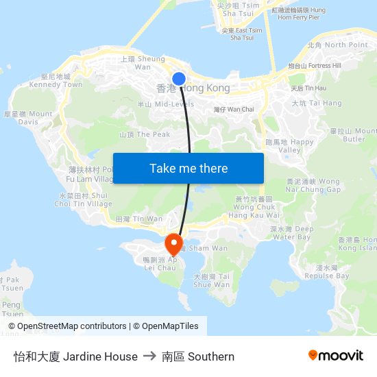 怡和大廈 Jardine House to 南區 Southern map