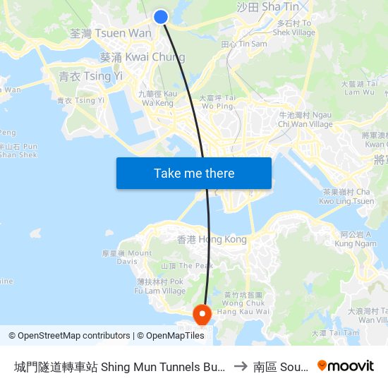 城門隧道轉車站 Shing Mun Tunnels Bus Interchange to 南區 Southern map