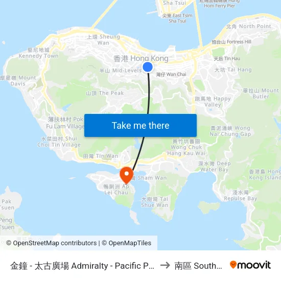 金鐘 - 太古廣場 Admiralty - Pacific Place to 南區 Southern map