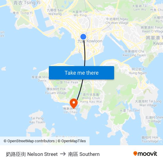 奶路臣街 Nelson Street to 南區 Southern map