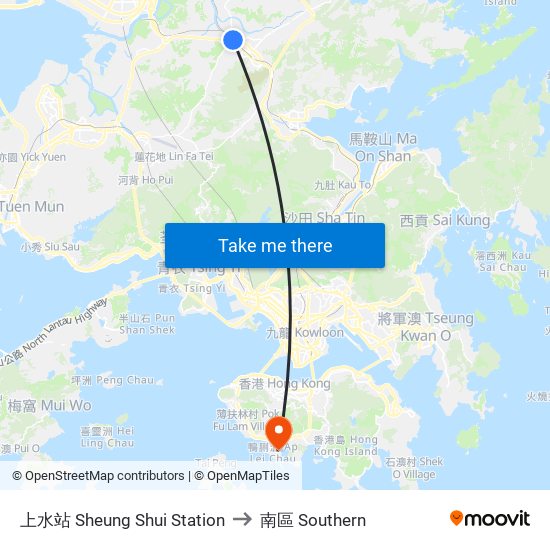 上水站 Sheung Shui Station to 南區 Southern map