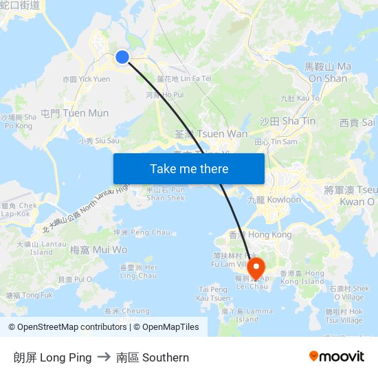 朗屏 Long Ping to 南區 Southern map