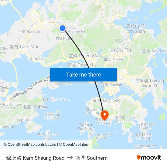 錦上路 Kam Sheung Road to 南區 Southern map