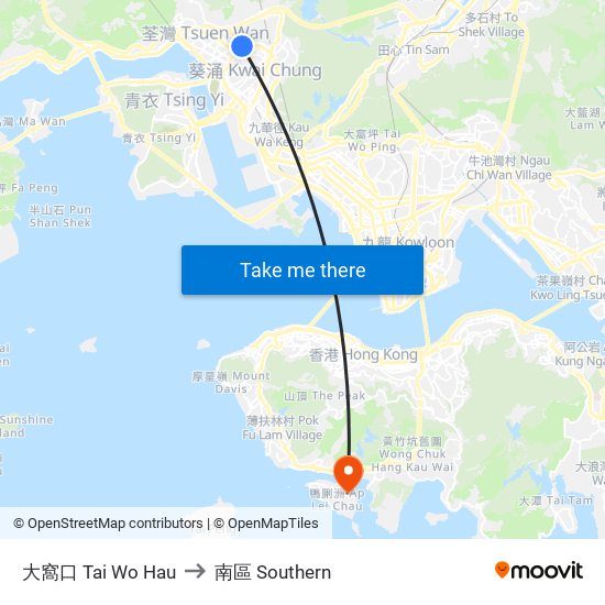 大窩口 Tai Wo Hau to 南區 Southern map
