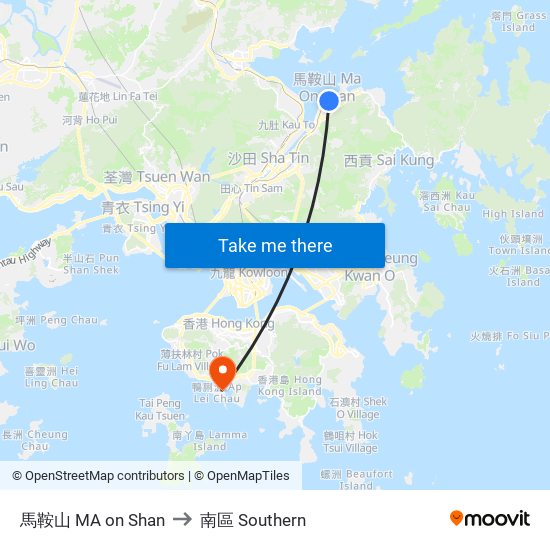 馬鞍山 MA on Shan to 南區 Southern map