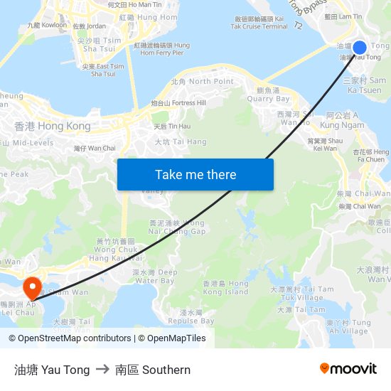 油塘 Yau Tong to 南區 Southern map