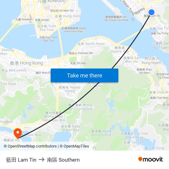 藍田 Lam Tin to 南區 Southern map