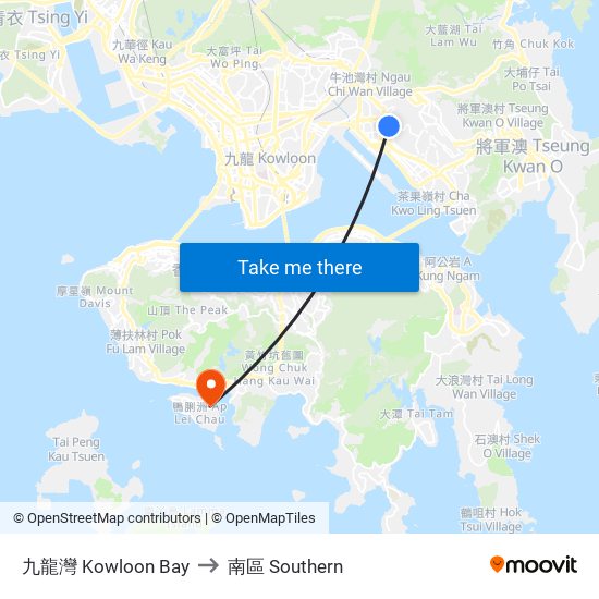 九龍灣 Kowloon Bay to 南區 Southern map