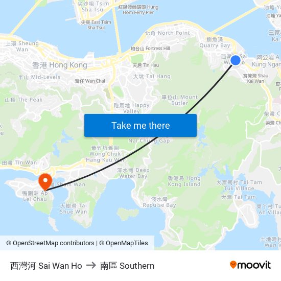 西灣河 Sai Wan Ho to 南區 Southern map