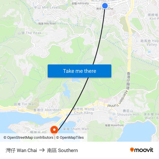 灣仔 Wan Chai to 南區 Southern map