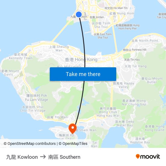 九龍 Kowloon to 南區 Southern map