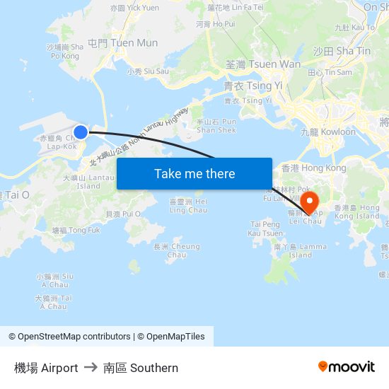 機場 Airport to 南區 Southern map