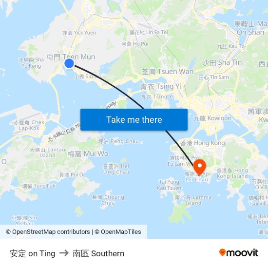 安定 on Ting to 南區 Southern map