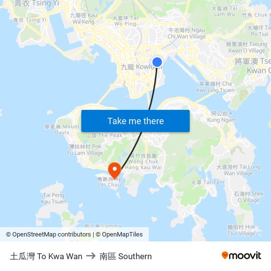 土瓜灣 To Kwa Wan to 南區 Southern map