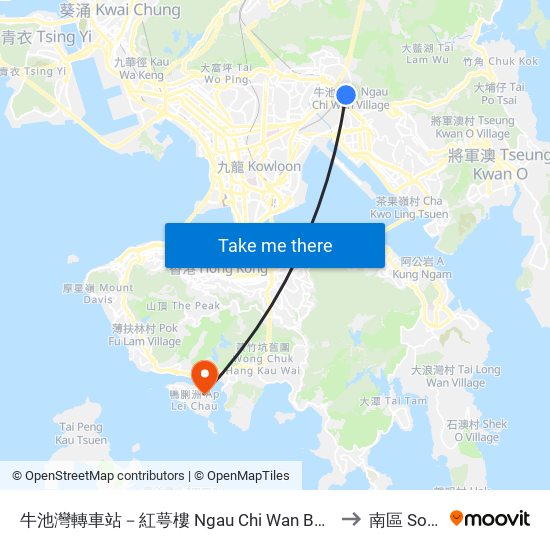 牛池灣轉車站－紅萼樓 Ngau Chi Wan Bbi - Hung Ngok House to 南區 Southern map