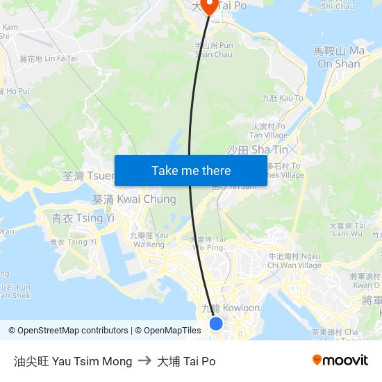油尖旺 Yau Tsim Mong to 大埔 Tai Po map