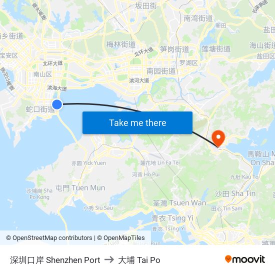 深圳口岸 Shenzhen Port to 大埔 Tai Po map