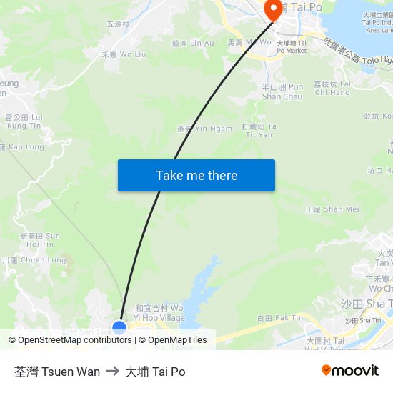 荃灣 Tsuen Wan to 大埔 Tai Po map