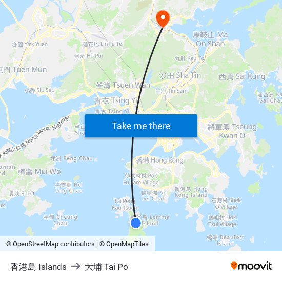 香港島 Islands to 大埔 Tai Po map