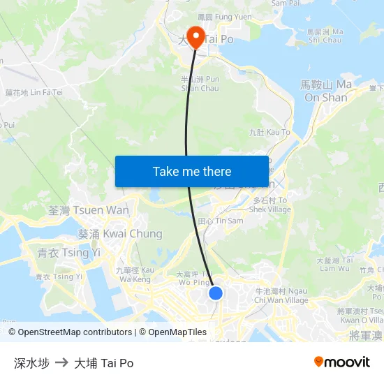 深水埗 to 大埔 Tai Po map